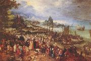 Jan Brueghel Sea port with the lecture of Christ oil painting